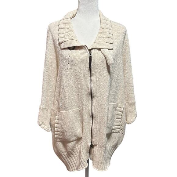 Soft Surroundings Sweaters - Soft Surroundings Oversized Zip-Front Tunic Cardigan Sweater Cotton Wool (S/M)